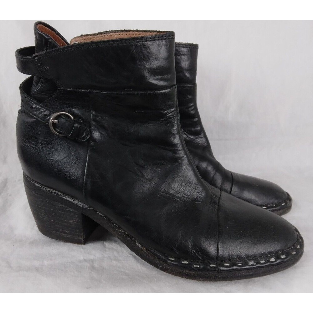 AllSaints Black Leather Heeled Booties Motorcycle Boots Size EU 38
